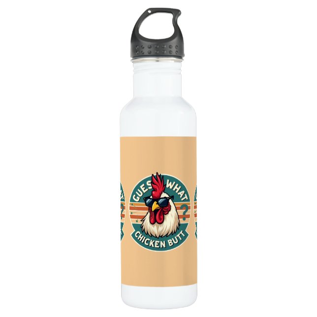 Funny Retro Chicken Butt Joke Design Edelstahlflasche (Vorderseite)
