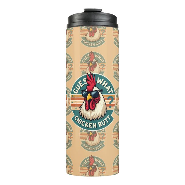  Funny Retro Chicken Butt Joke Design Thermosbecher (Vorderseite)