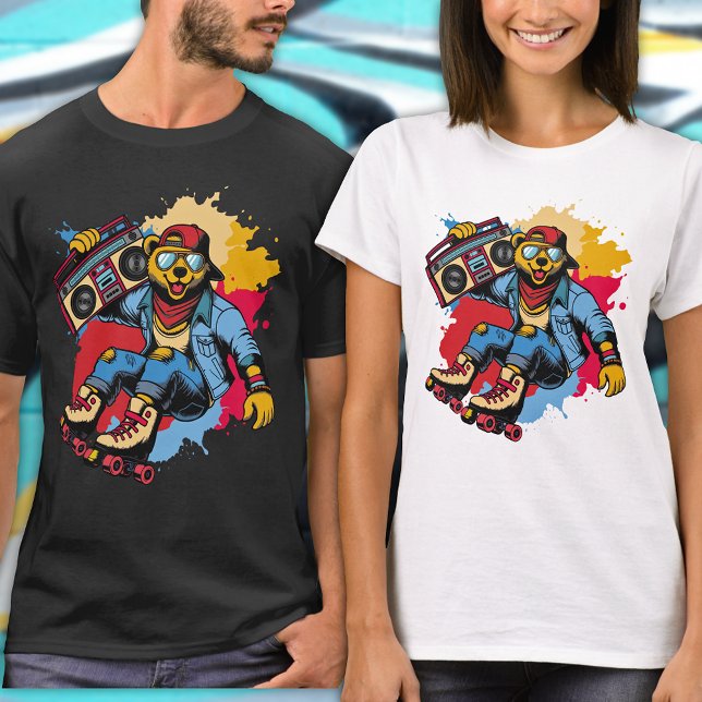 Funny Retro Cool Bear Roller Skate Cartoon Hip Hop T-Shirt (Von Creator hochgeladen)