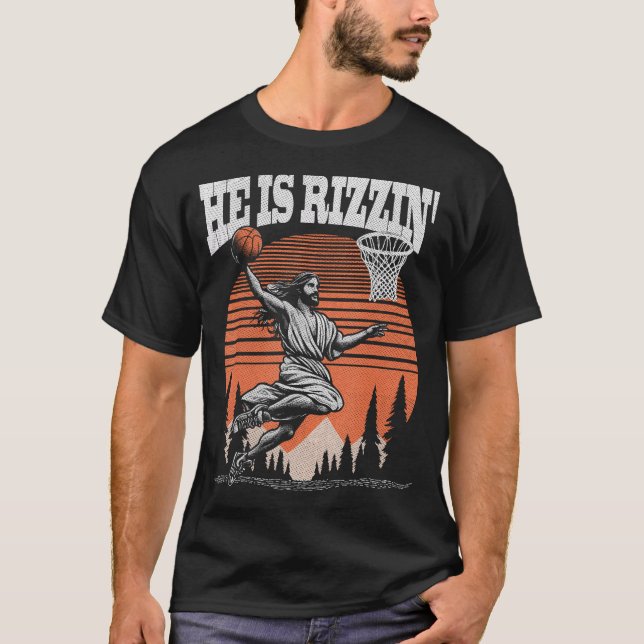 Funny Retro Er ist Rizzin Christlich Ostern spiele T-Shirt (Vorderseite)
