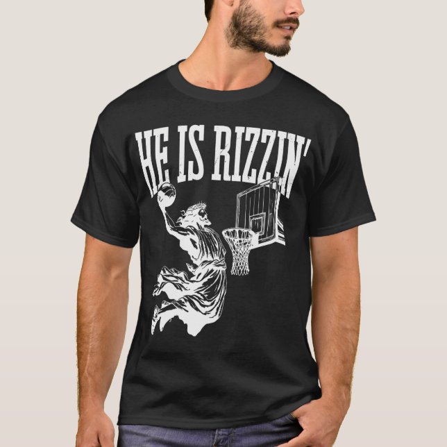 Funny Retro Er ist Rizzin Christlich Ostern spiele T-Shirt (Vorderseite)