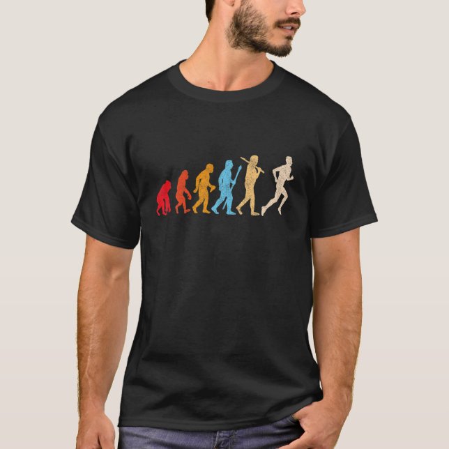 Funny Retro Evolution Of Man Running Runners Jogge T-Shirt (Vorderseite)