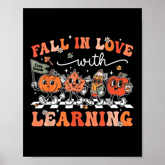 Funny Retro Fall in Liebe mit Learning Pumpkin Tee Poster (Vorne)