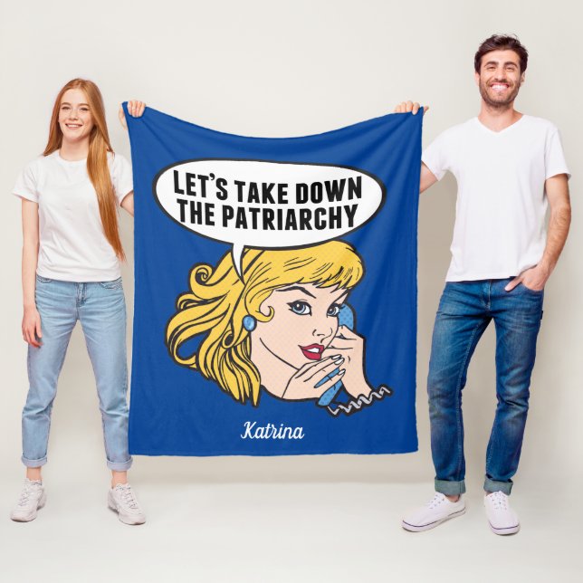 Funny Retro Feminist Pop Art Anti Patriarchat Blue Fleecedecke (Beispiel)