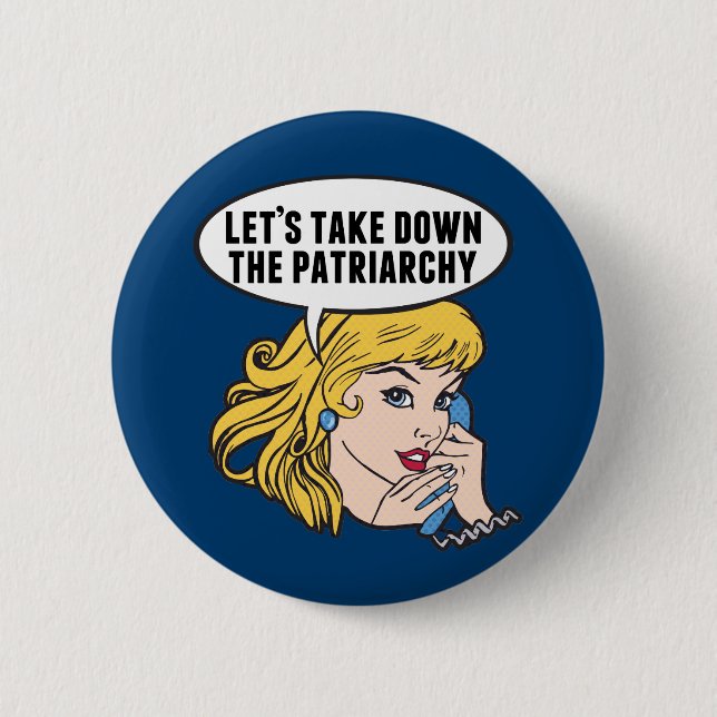Funny Retro Feminist Pop Art Anti Patriarchat Button (Vorderseite)