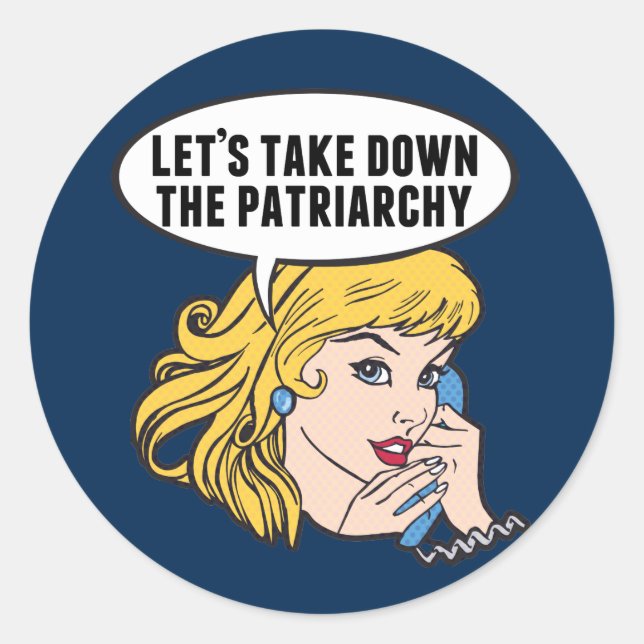 Funny Retro Feminist Pop Art Anti Patriarchat Runder Aufkleber (Vorderseite)