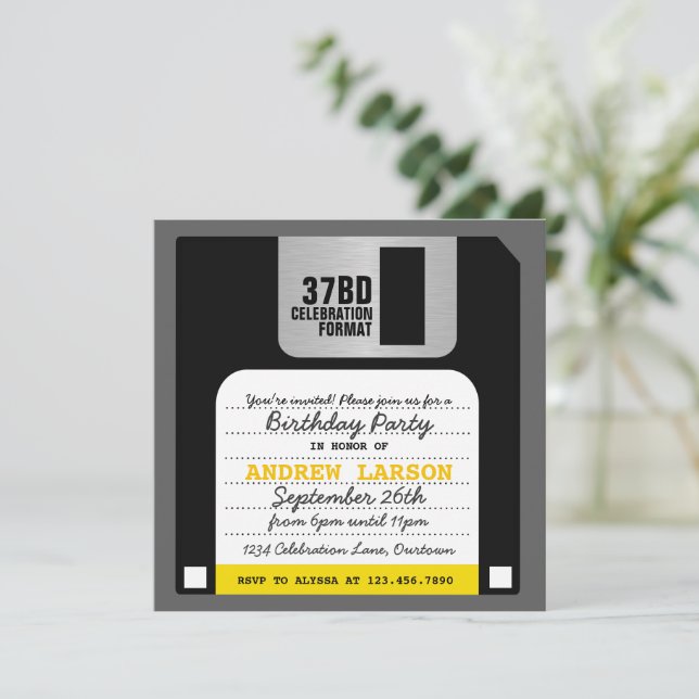 Funny Retro Floppy Disk Party Einladung (Stehend Vorderseite)