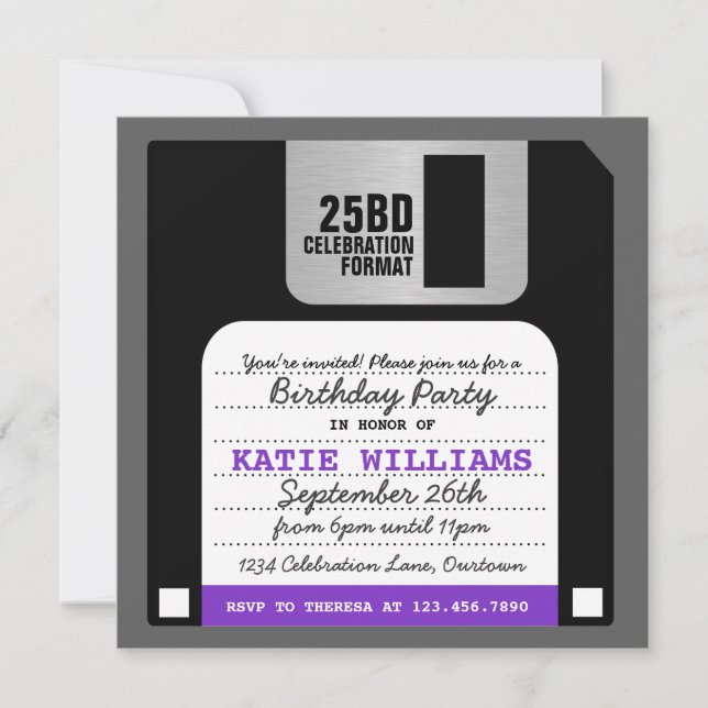 Funny Retro Floppy Disk Party Einladung (Vorderseite)