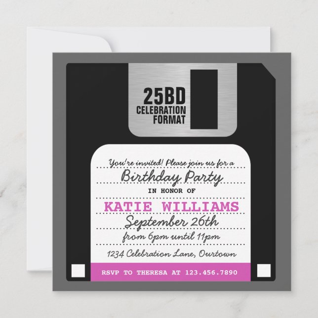 Funny Retro Floppy Disk Party Einladung (Vorderseite)