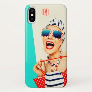 Funny Retro Frau in Sonnenbrille mit Monogramm Case-Mate iPhone Hülle