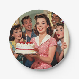 Funny Retro Friends Celebrating a Birthday Pappteller