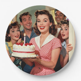 Funny Retro Friends Celebrating a Birthday Pappteller
