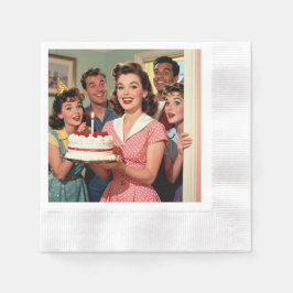 Funny Retro Friends Celebrating a Birthday Serviette