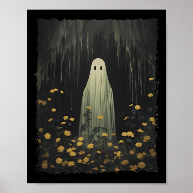 Funny Retro Geist im Wald BlumenHalloween G Poster (Vorne)