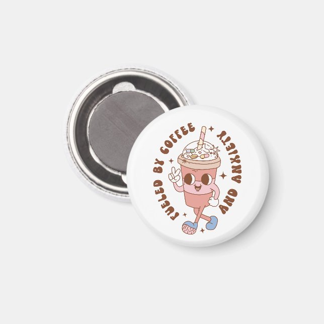 Funny Retro gespeist von Kaffee und Angst Magnet (Vorderseite/Rückseite)