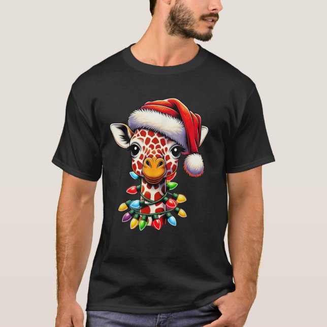 Funny Retro Giraffe Lover Weihnachtsbaum T-Shirt (Vorderseite)