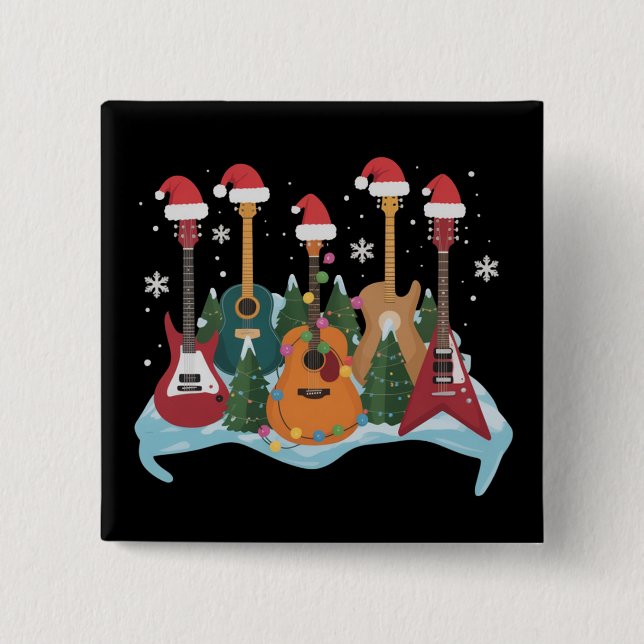 Funny Retro Guitar Christmas Tree Holiday Xmas Button (Vorderseite)