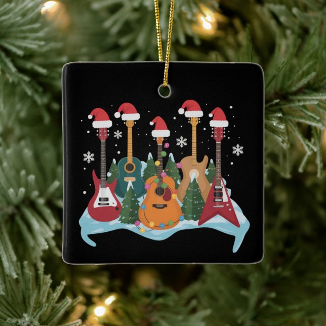Funny Retro Guitar Christmas Tree Holiday Xmas Keramikornament (Baum)