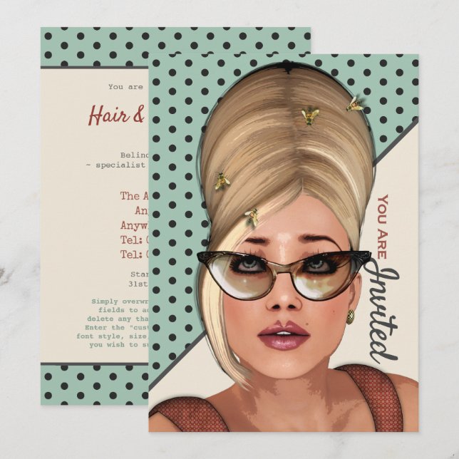 Funny Retro Hair und Schönheitssalon Einladung (Vorne/Hinten)