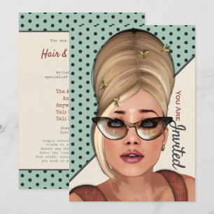 Funny Retro Hair und Schönheitssalon Einladung