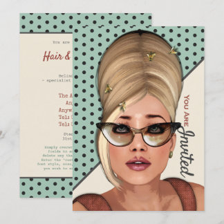 Funny Retro Hair und Schönheitssalon Einladung