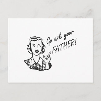 Funny Retro Hausfrau - Geh deinen Vater Frag! Postkarte