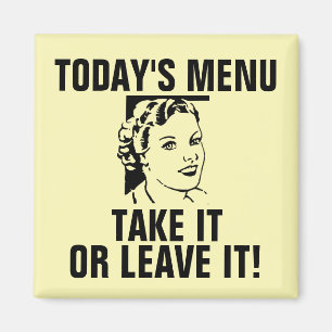 Funny Retro Hausfrau Magnete, HEUTE MENU Magnet