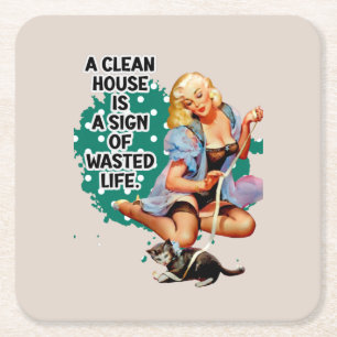 Funny Retro Hausfrau Pi-up Girl Art Rechteckiger Pappuntersetzer