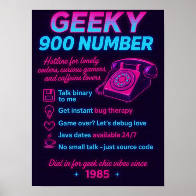 Funny Retro Hotline Wall Art for Coders & Gamers Poster (Vorne)