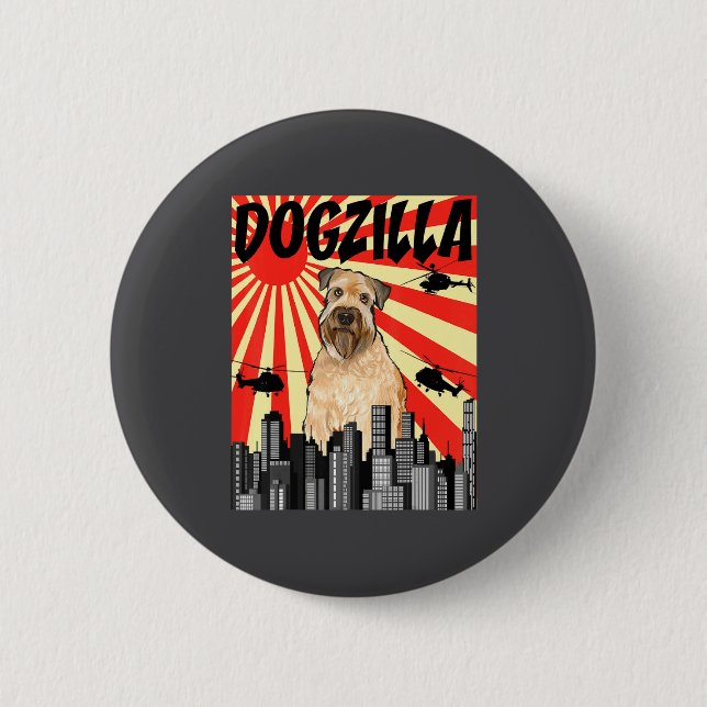 Funny Retro Japanese Dogzilla Soft Coated Wheaten  Button (Vorderseite)