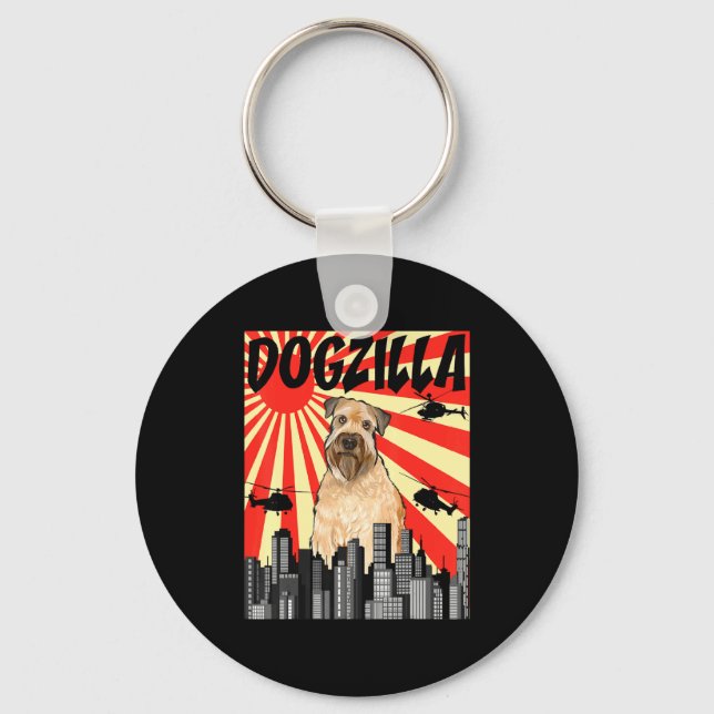 Funny Retro Japanese Dogzilla Soft Coated Wheaten  Schlüsselanhänger (Vorderseite)