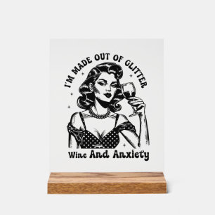 Funny Retro Lady Glitzer Weinangst Acrylschild