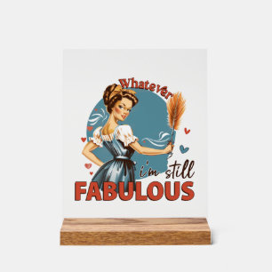 Funny Retro Lady Wortart Acrylschild