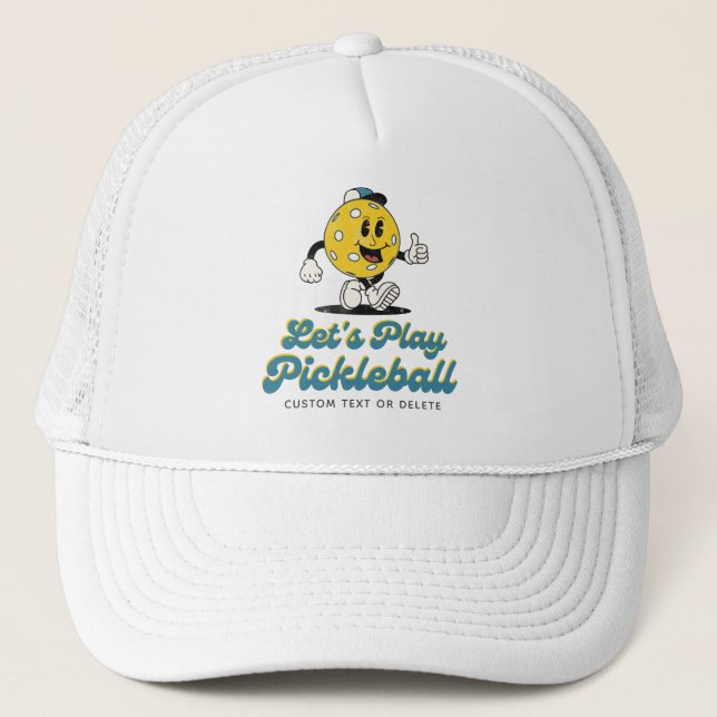 Funny Retro Pickleball Cartoon Mascot Benutzerdefi Truckerkappe (Vorderseite)