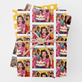 Funny Retro Pop Art Birthday Party Surprise Geschenkpapier Set
