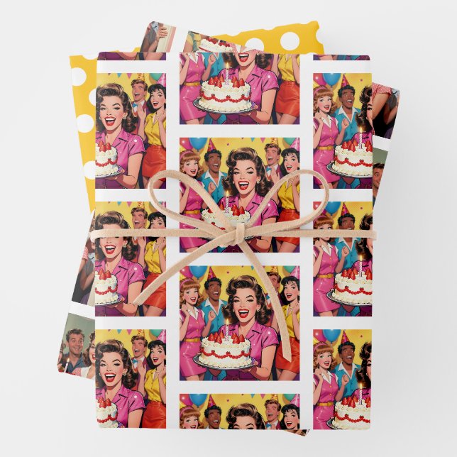 Funny Retro Pop Art Birthday Party Surprise Geschenkpapier Set (Beispiel)