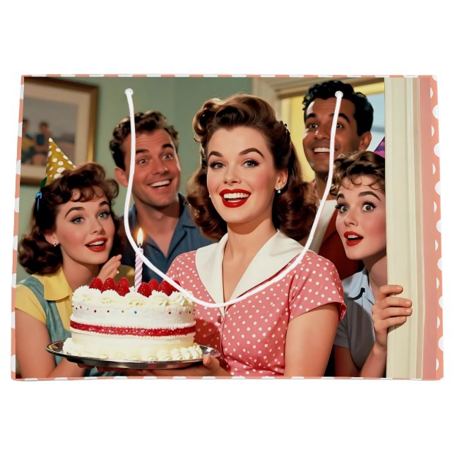 Funny Retro Pop Art Birthday Party Surprise Große Geschenktüte (Vorderseite)