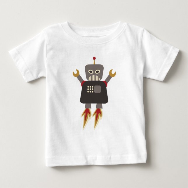 Funny Retro Rocket Robot Baby T-shirt (Vorderseite)