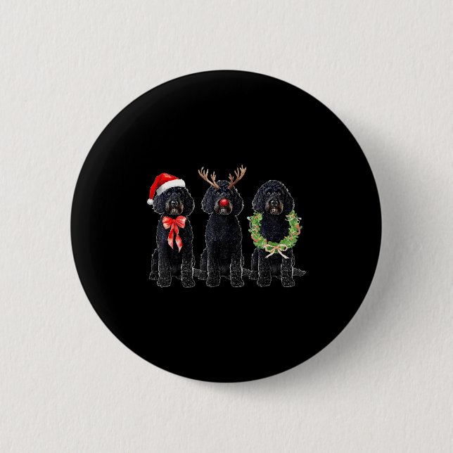 Funny Retro Santa Black Goldendoodle Dog Reindeer  Button (Vorderseite)