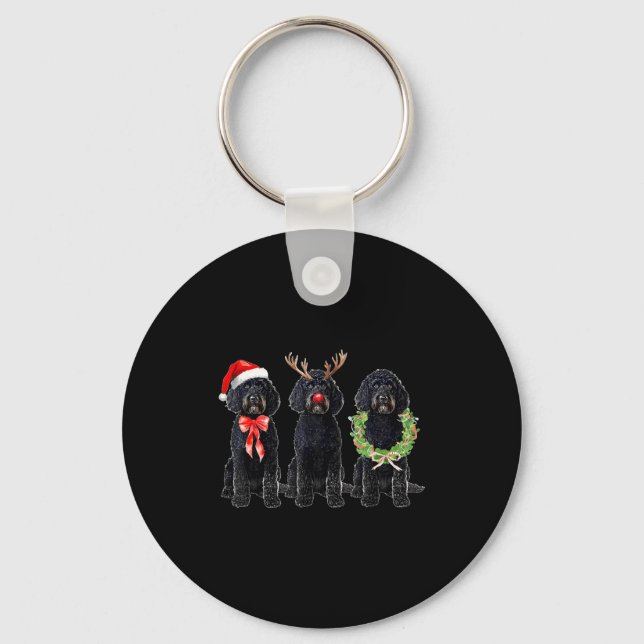 Funny Retro Santa Black Goldendoodle Dog Reindeer  Schlüsselanhänger (Vorderseite)