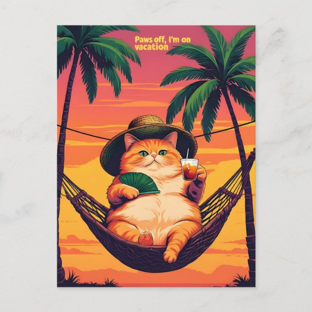 Funny Retro Sommerkatzenurlaub Ankündigungspostkarte (Vorderseite)