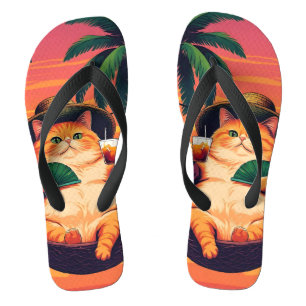 Funny Retro Sommerkatzenurlaub Flip Flops
