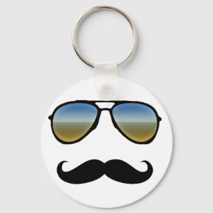 Funny Retro Sonnenbrille mit Mustache Schlüsselanhänger
