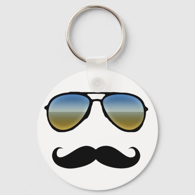 Funny Retro Sonnenbrille mit Mustache Schlüsselanhänger (Vorderseite)