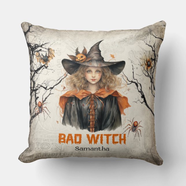 Funny Retro spooky Halloween niedliche böse Hexe Kissen (Vorderseite)