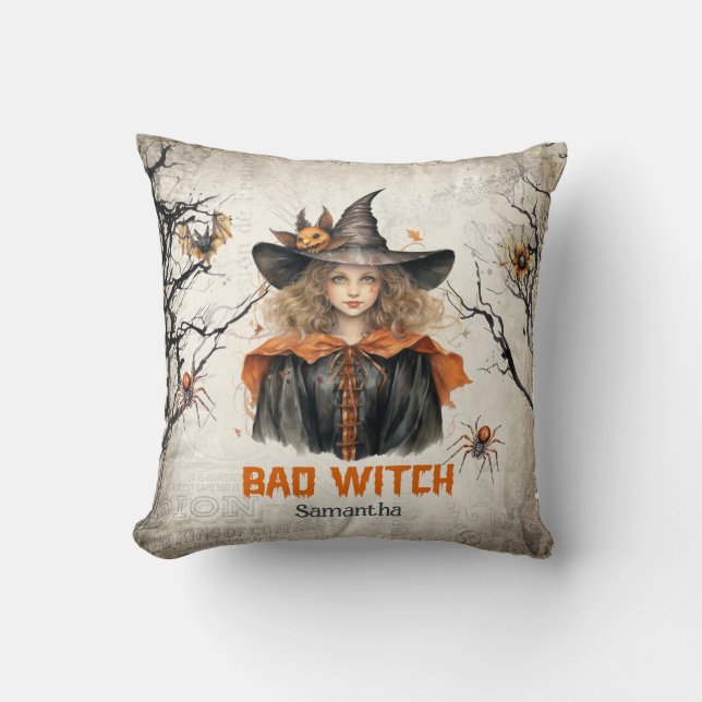 Funny Retro spooky Halloween niedliches Mädchen bö Kissen (Vorderseite)
