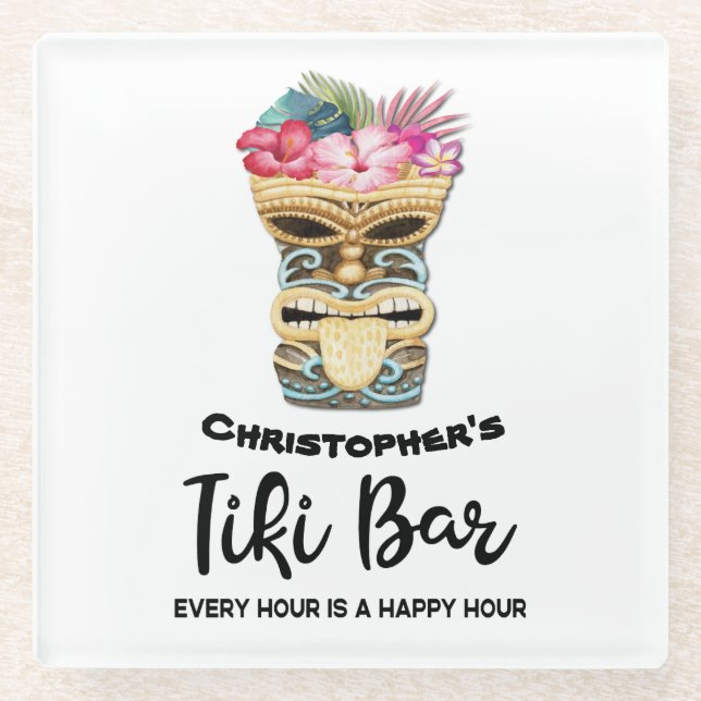 Funny Retro Tiki Bar Party Glasuntersetzer (Vorderseite)