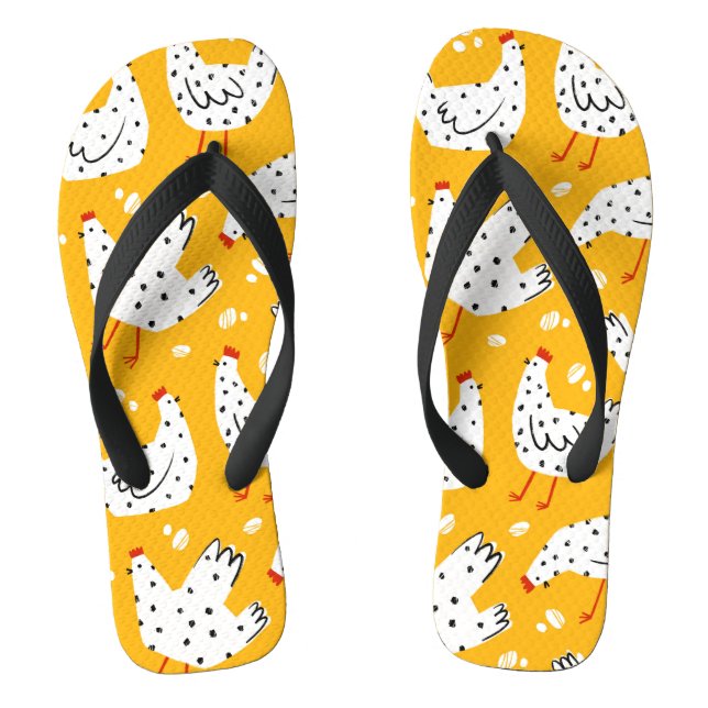 Funny Retro Yellow Black Chicken Flip Flops (Fußbett)