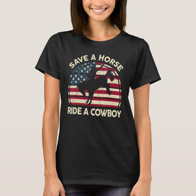 Funny Rettet einen Pferdereiten Cowboy-Shirt Männe T-Shirt (Vorderseite)