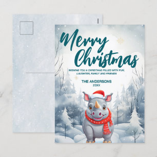 Funny Rhino Merry Xmas Baum Schnee Feier Feiertagspostkarte